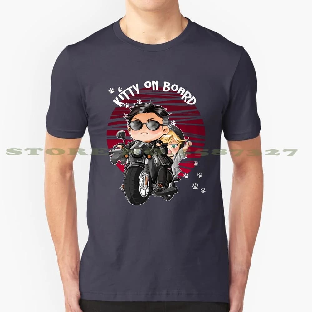 Kitty On Board 100% Cotton T-Shirt On Ice Yoi ー On Ice Plisetsky Otabek Altin Anime Sleeve Chibi Kawaii Kitten
