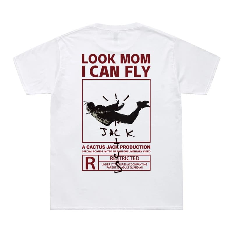 New Arrival  Summer T-Shirt LOOK MOM I CAN FLY Funny Print T Shirt Men Women Cactus Jack Swag Hip Hop Streetwear Top
