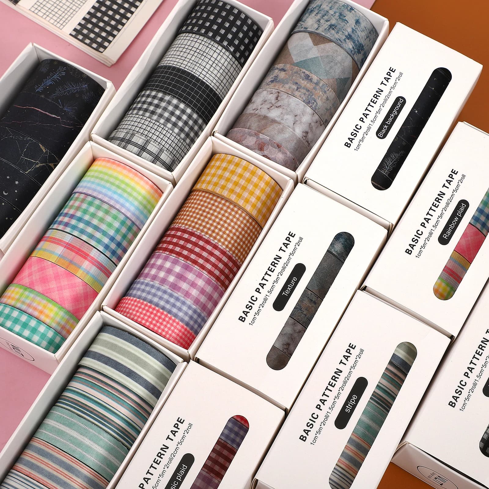Grid Washi Tape Set 6 Rolls 16.4ft Long Colored Checkered Decorative Washi Masking Tapes For Journaling Scrapbooking Planners