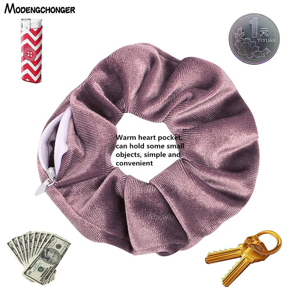 1PC Fashion New  Pocket wallet Hair Scrunchies Retro Zipper Large Intestine Elastic Hair Band Hair Accessories Hot