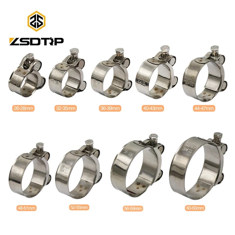 ZSDTRP 26-63mm Stainless Steel Motorcycle Exhaust Clamp Clip For Slip-on Motorcycle Muffler Clamp Kit