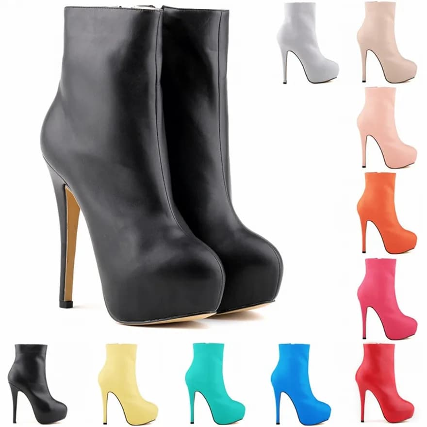 2025 Autumn Short Boots Women Black Red Matte Leather Zipper Fashion Boots Slim Round Toe Platform Ladies High Heels Party Shoes