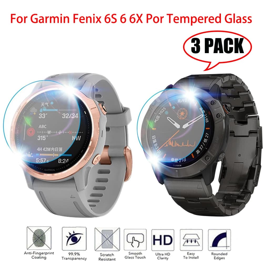 3PCS Tempered Glass For For Garmin Fenix 5 5s Plus 6S 6X 6 Pro  Ultra Clear film Guard Premium Screen Protector accessory glass