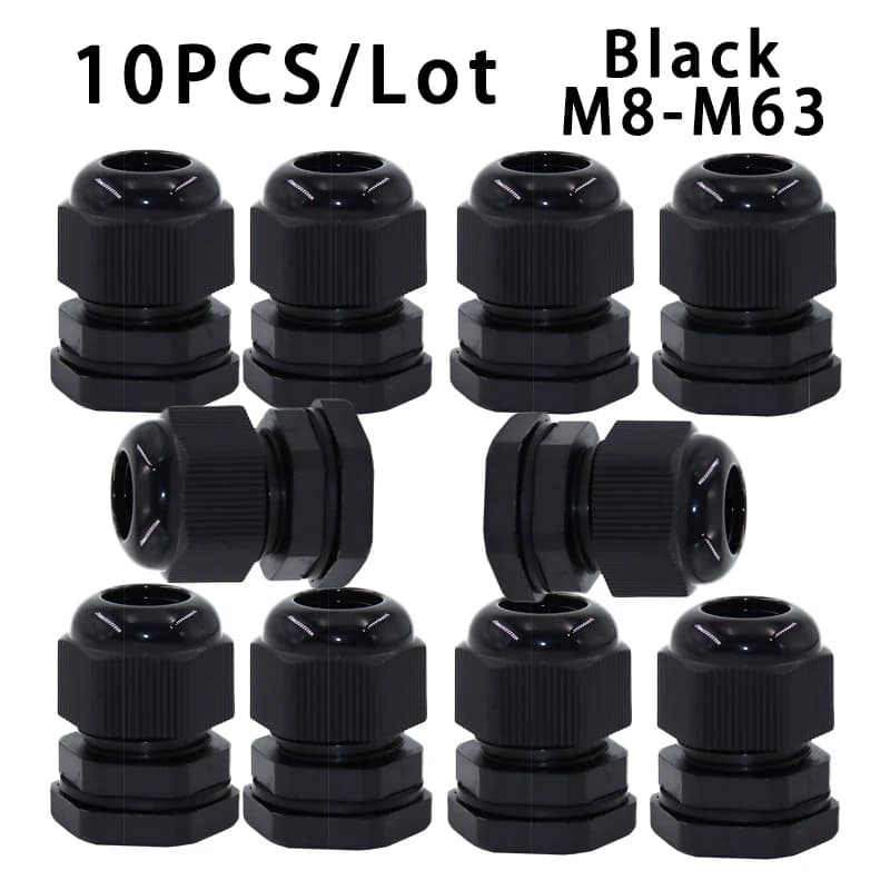 10PCS Waterproof Cable Gland M8 M12 M16 M20 M25 M32 M40 Black Plastic Seal Joint Nylon  IP68 White Cable Fixing Nylon Connector