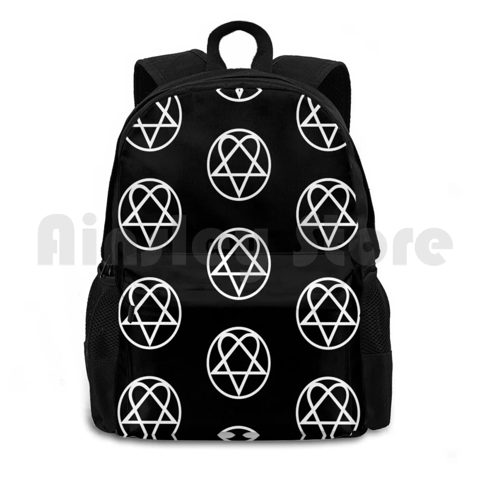 Heartagram Outdoor Hiking Backpack Waterproof Camping Travel Him Symbol Bam Margera Heartagram Ville Valo Band Rockband Goth