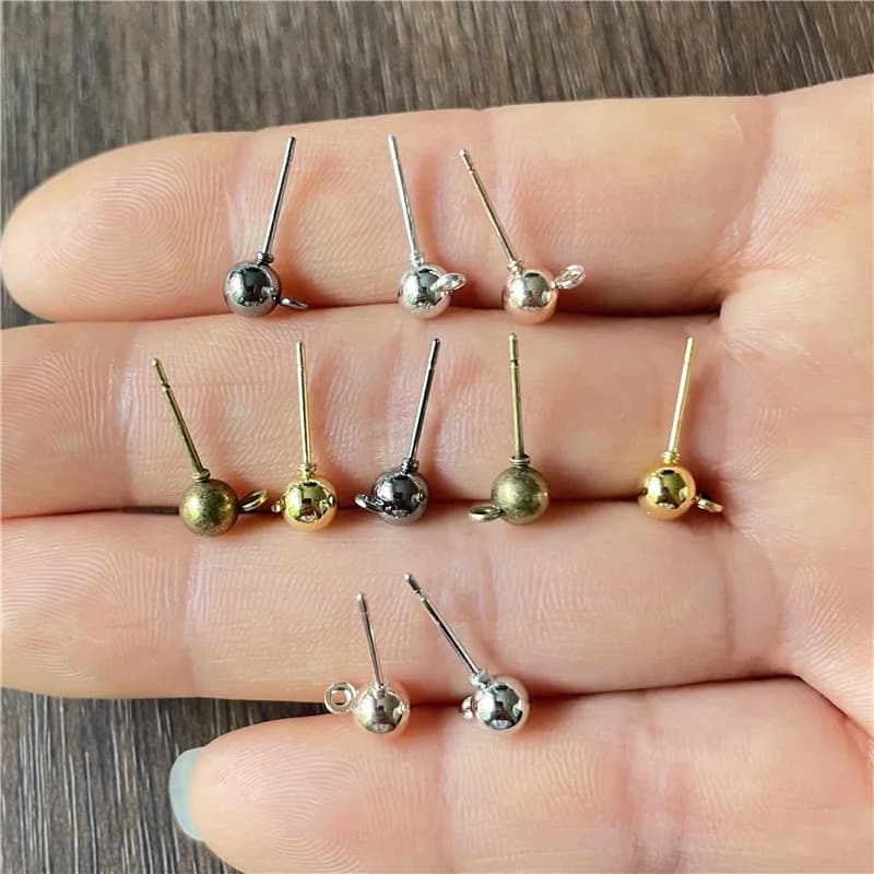 JunKang 50pcs 5mm 5 Colors Pin Findings Stud Earring Basic Pins Stoppers Connector For DIY Jewelry Making Accessories Supplies