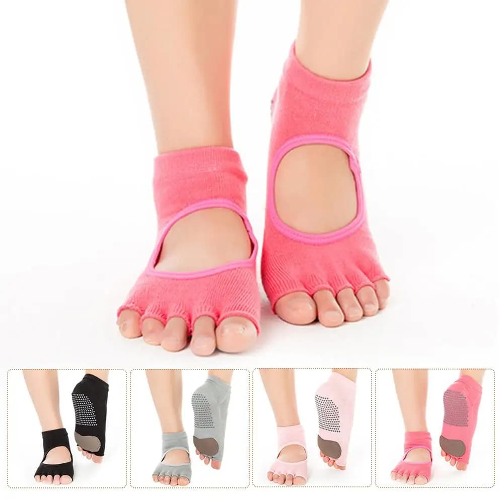 Yoga Toeless Socks Five Toes Non Slip Non Skid Sticky Grip Sock Workout Socks For Women Girls Pilates Ballet Dancing Socks Foe