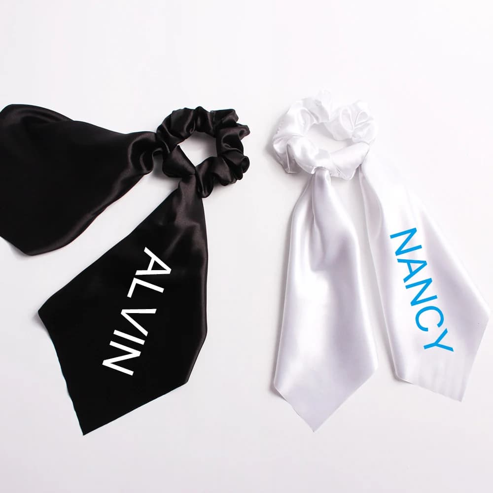 New Personalized Satin Elastic Scrunchy Long Tail Hair Tie Custom Name Gifts Hair Scarf Printed Elastic Hair rope for Girls