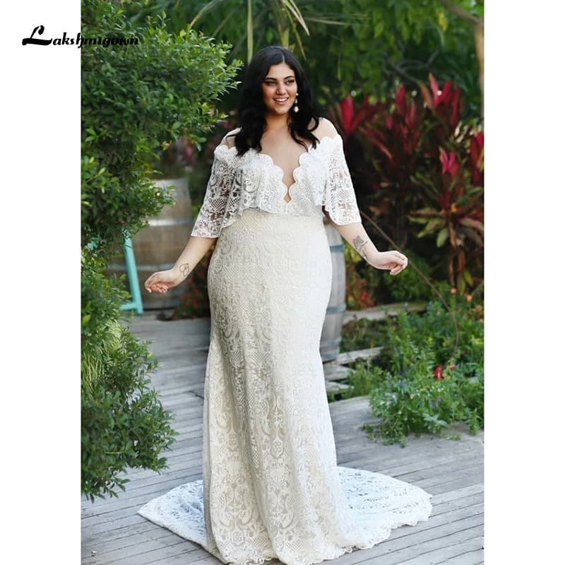 Plus Size Wedding Dress Mermaid Wedding Gowns Off the Shoulder Vintage Lace Bride Dress vestido de noiva robe de mariee