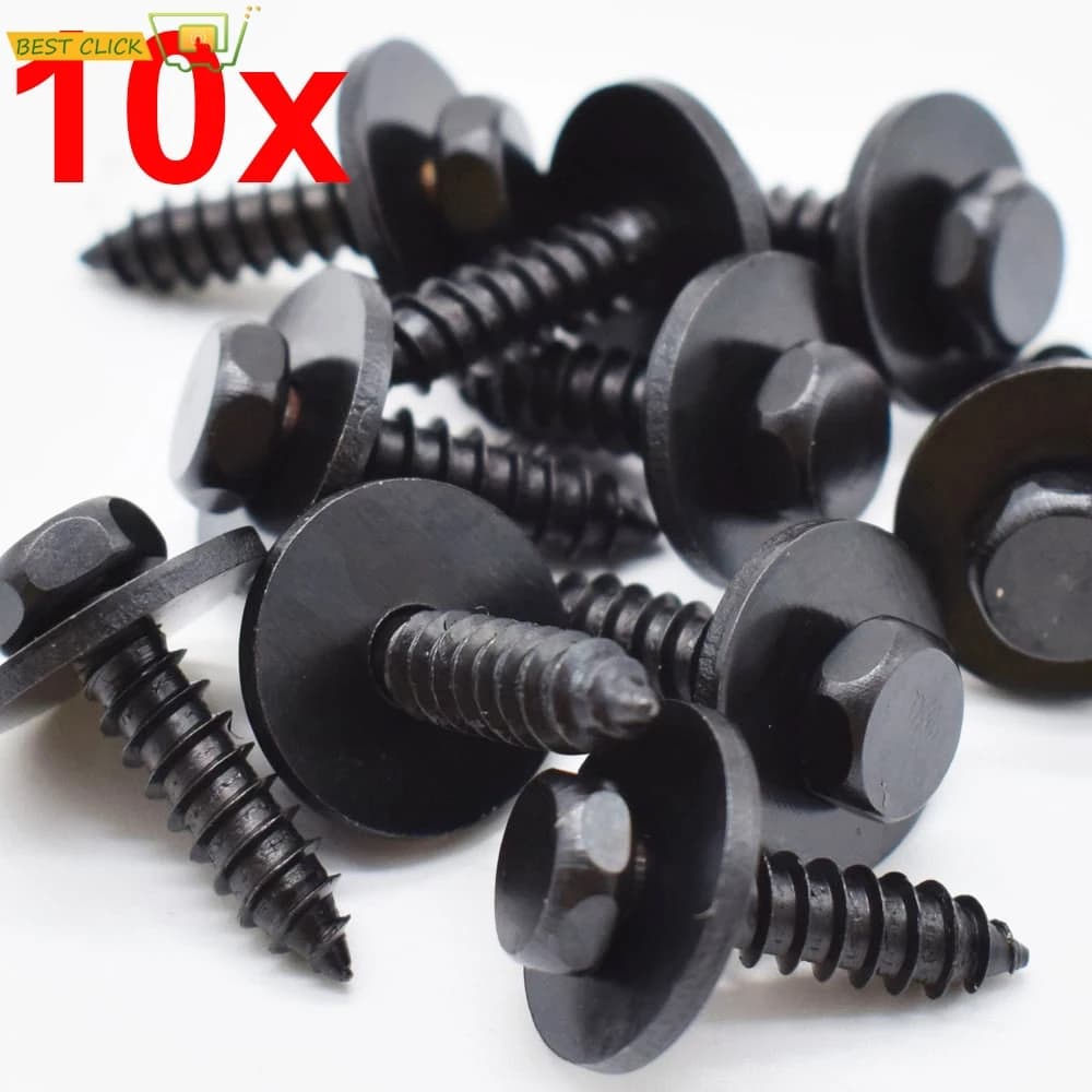10Pcs 5mm Self Drilling Tapping Screw Hex Washer Head For BMW Self Tapping Bolt License Plate Screws Black