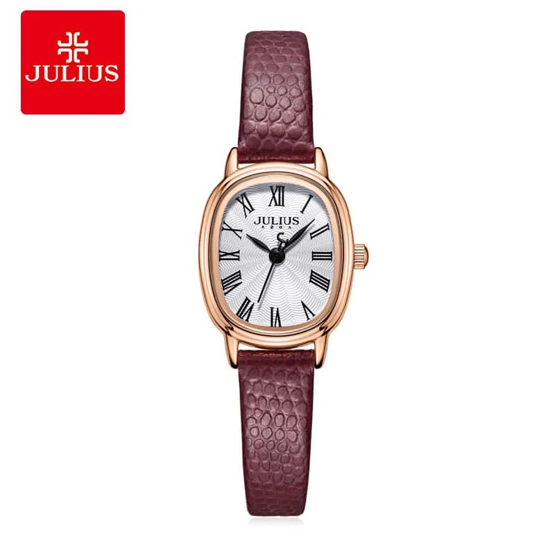 Julius Watch JA-1301 Crocodile Genuine Leather Women Slim Oval Face Casual Wristwatch Gift Relojes