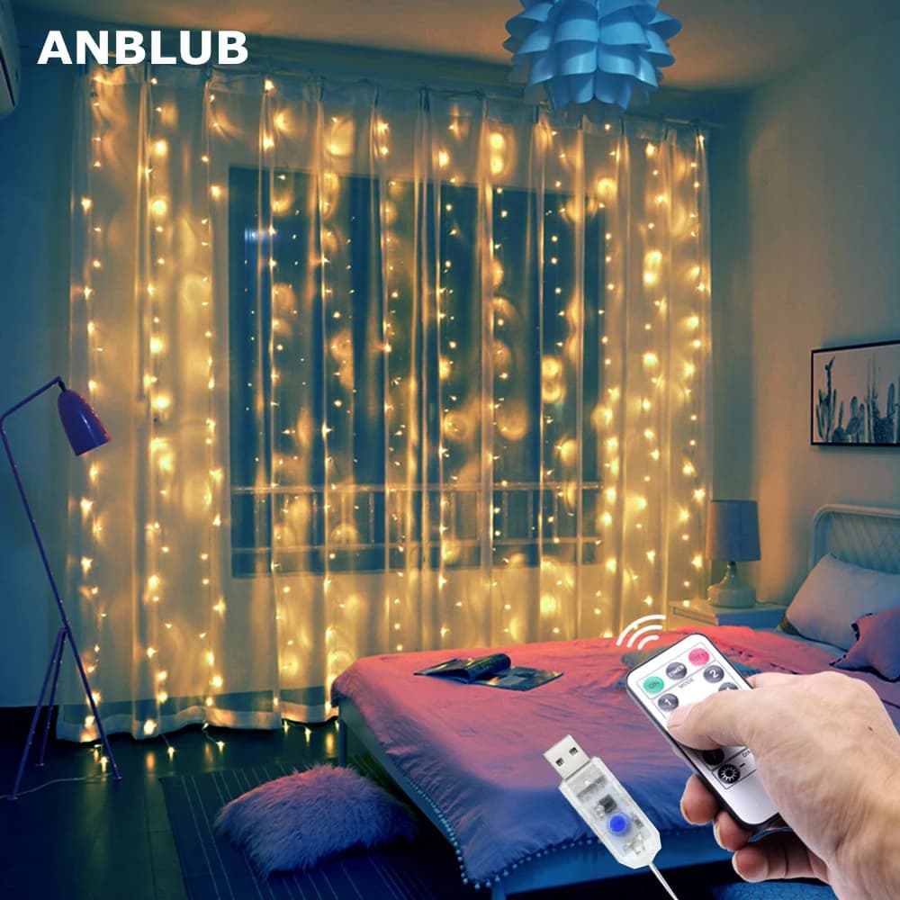 3M LED Curtain Garland USB String Lights Fairy Festoon With Remote Christmas Wedding Holiday New Year Decoration 2024 for Home