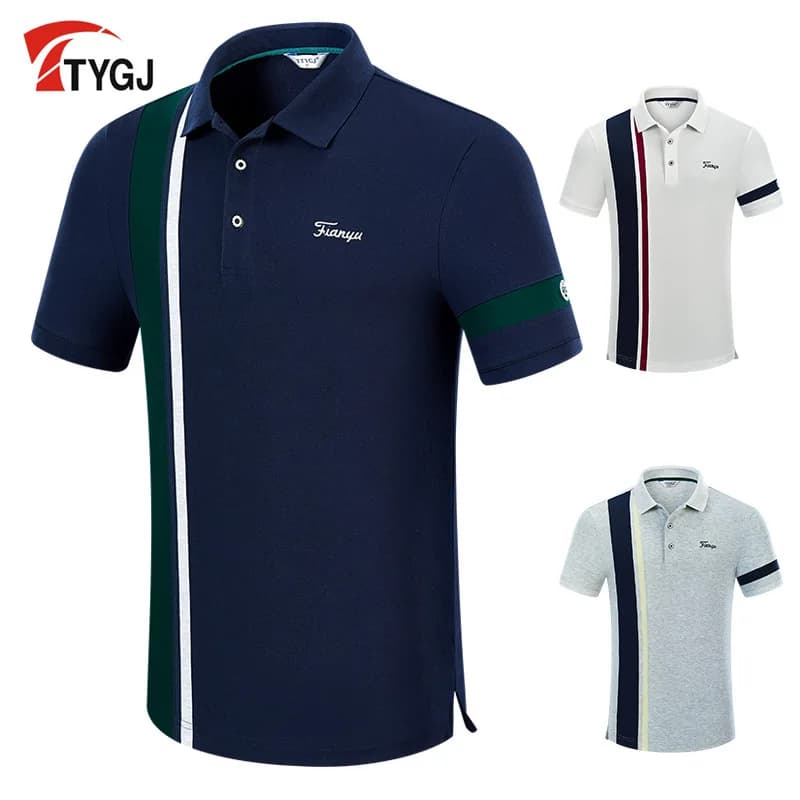 TTYGJ Spring and Summer Clothing Golf Clothing Men's Short Sleeve Lapel T-shirt Casual Sports Golf Shirt