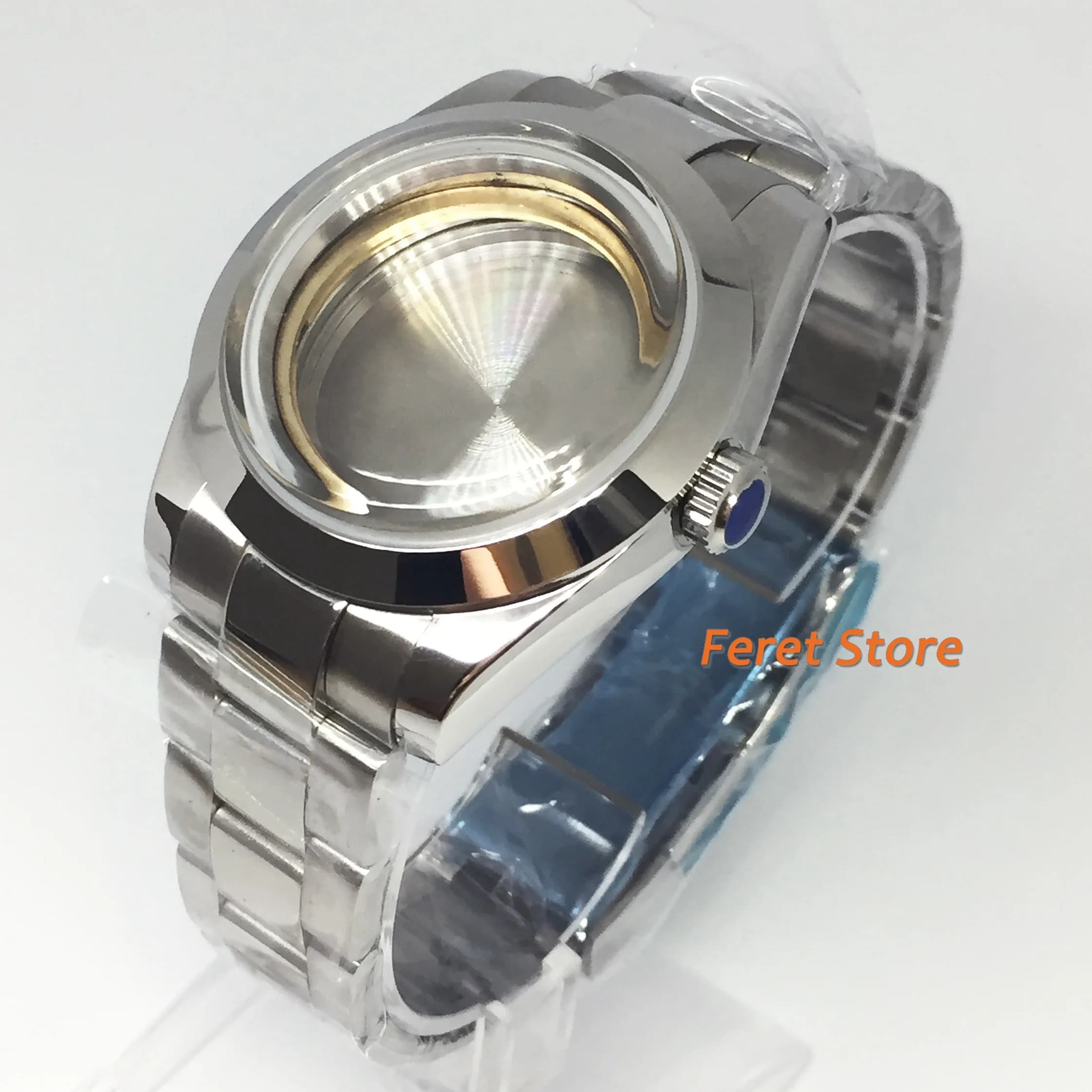 40mm case coated glass silver stainless steel watch case Watch strap fit ETA 2836 Miyota 8215 821A Mingzhu DG2813 3804 movement