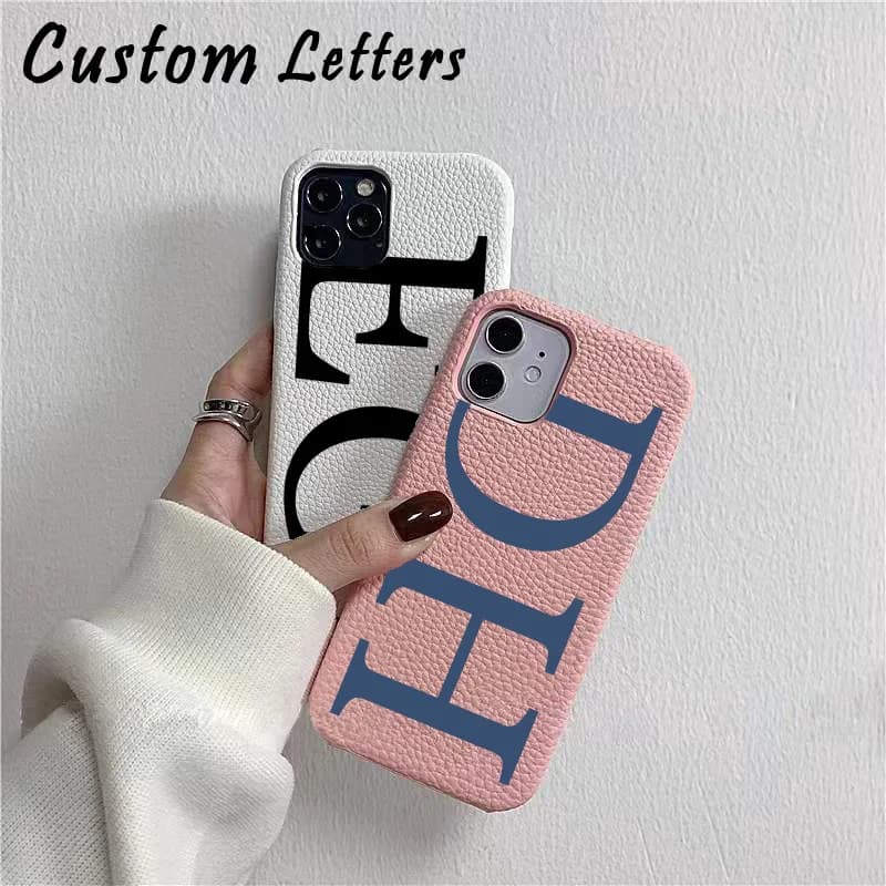 Customized Initial Letters Pebble Grain Leather Cases For iphone 13 Pro Max 12 11 Pro Max X XS XR 7 8 Plus SE Cover Personalisad