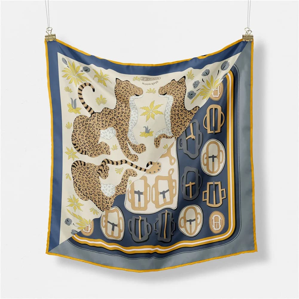 53cm Women  Design Luxury Leopard Silk Scarf Fashion Hair Square Hijab Neckerchief For Ladies Bandana Small scarf streamer