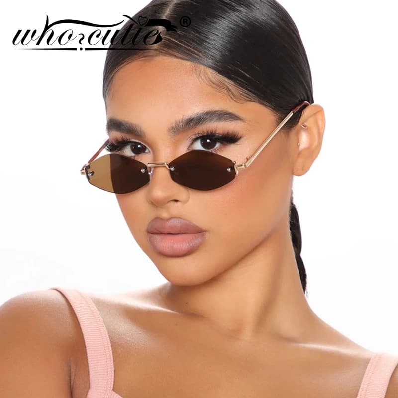 90s Retro Kendall and Kylie Sunglasses Women Brand Design 2025 Vintage Tint Yellow Red Lens Frameless Sun Glasses Shades OM565