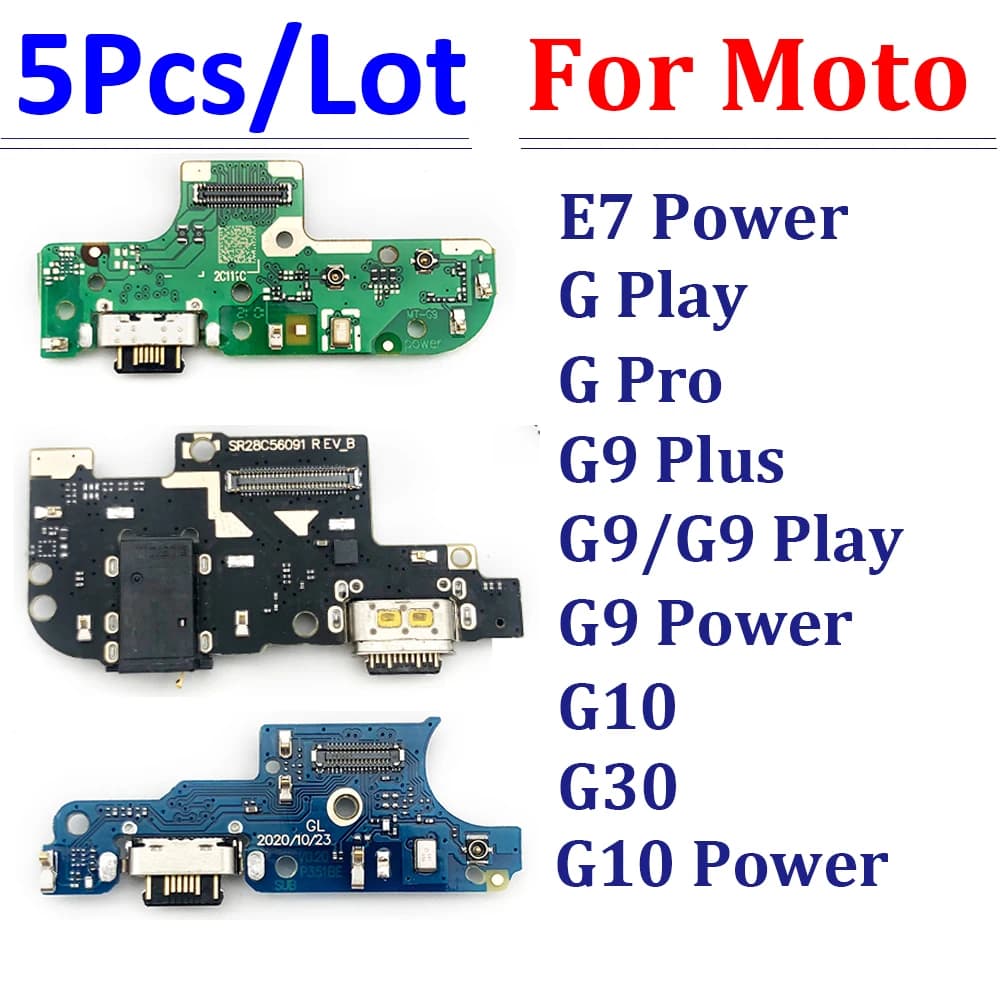 5Pcs，For Moto G Pro G9 Power G Play G30 G10 E7 E7i Power G9 Plus USB Charging Port Connector Board Flex Cable With Microphone