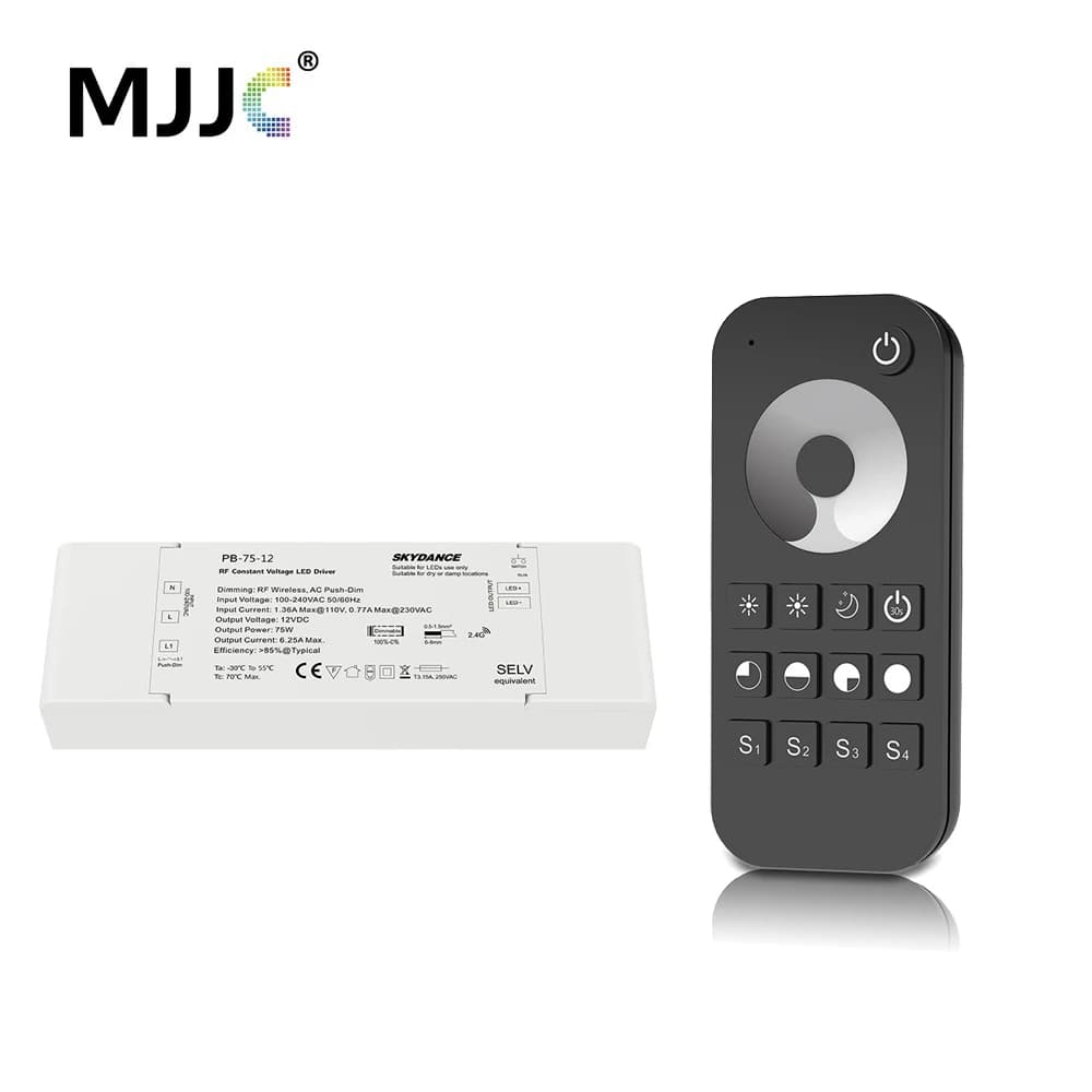 LED Driver Dimmable 12V 24V 75W LED Dimming Driver Skydance Push Dimmer 12 volt Constant Voltage 2.4G RF Remote Control Driver