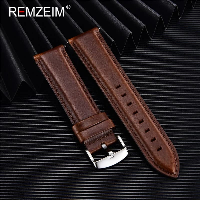 REMZEIM Retro Genuine Leather Watchband 18mm 20mm 22mm for Samsung Galaxy Watch 42mm 46mm Quick Release Bracelet Watchband Strap