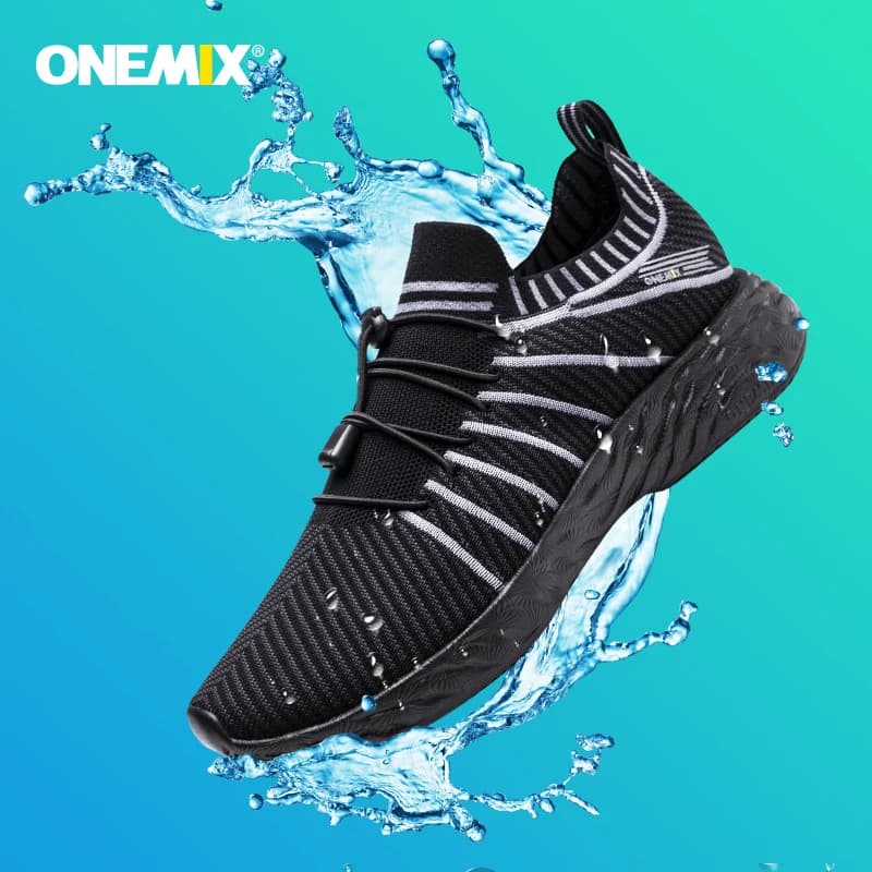 ONEMIX Waterproof Black Running Shoes for Men Breathable Training Sneakers Male Outdoor Anti-Slip Summer Trekking Sports Shoes
