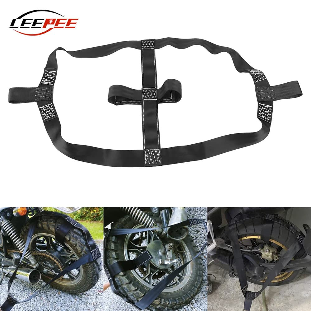 1000KG Pull Motorcycle Rear Wheel Holder Tire Chains Harness Belt Towing Strap Transportation Tie Fasteners Securing to Trailers