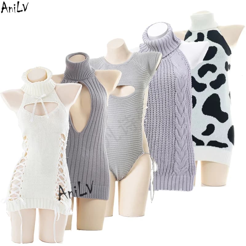 AniLV Anime Girl Turtleneck Sweater Dress Sleepwear Costume Student Hollow Out Backless Nightdress Sexy Pajamas Cosplay