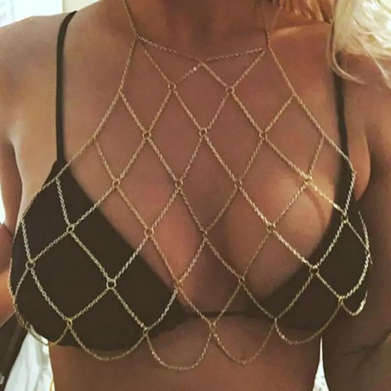 Bikini Body Mesh Chain Bra Alloy Fashion Sexy Multilayer Female Trendy Jewelry Accessories Women Shoulder Chest Chain