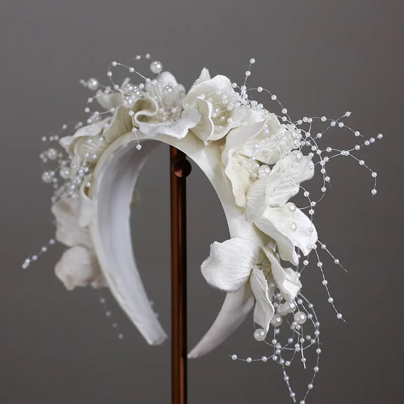 French White Flower Hairband women elegant tiara wedding bride hair Accessories