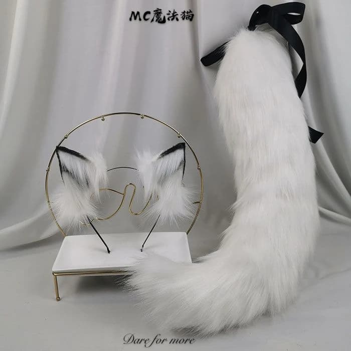 White fox hand-made simulation lolita beast ears cos wolf ear clip KC beast tail lo mother cat ears fox ears headwear