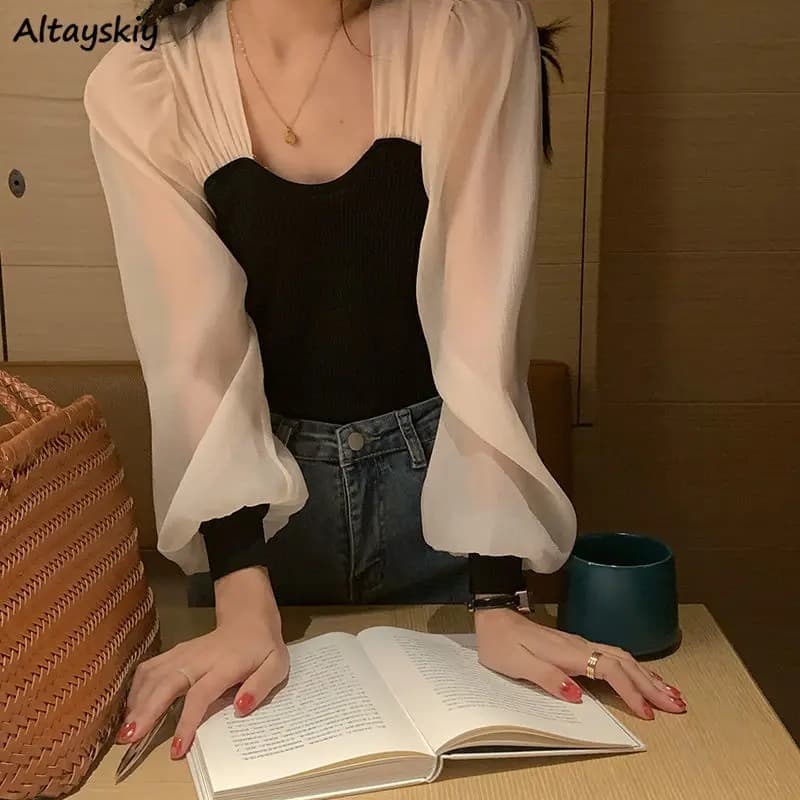Blouses Women Patchwork Design Female Summer Breathable Slim All-match Holiday Classic Tender New Arrival Romantic Popular Ins