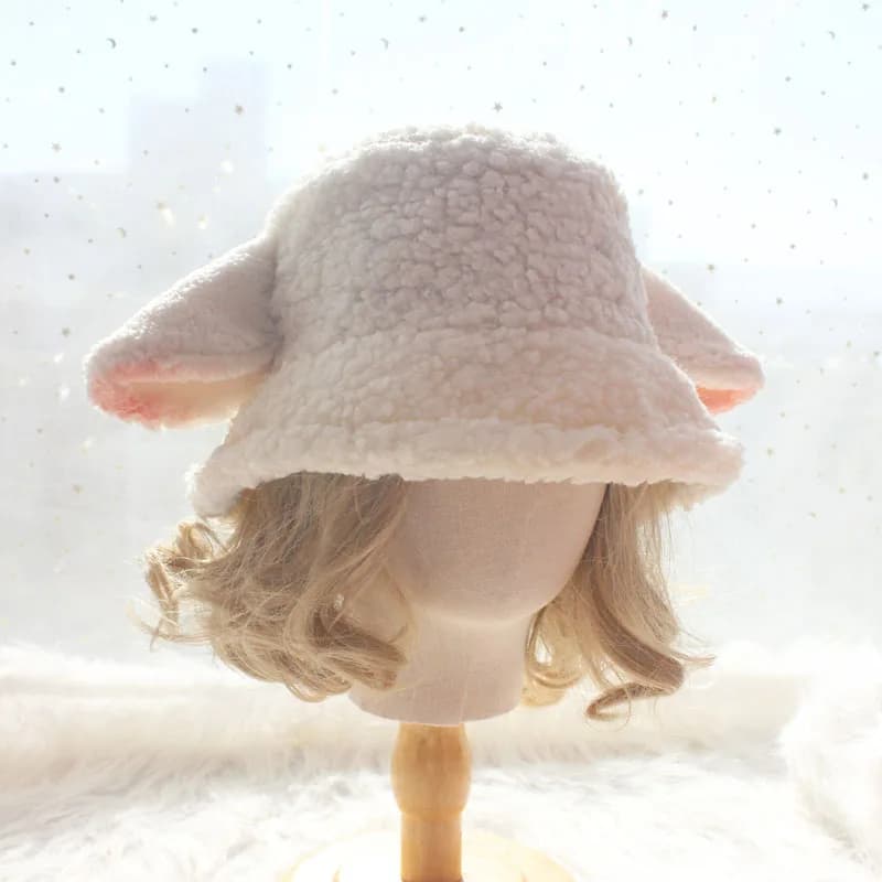Hand for winter white sheep ear fisherman lambs wool lolita hat lovely lamb basin hat