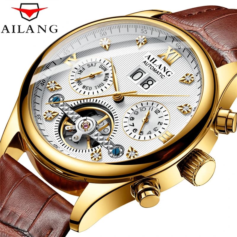 AILANG original watch new men's business simple automatic winding waterproof classic gold hollow men's mechanical watch