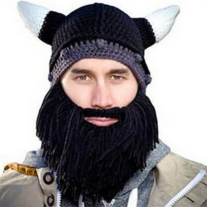 2019 Creative Halloween Men Hats Autumn Winter Keep Warm Personality Horned Beard Mask Hat Wool Knit Funny Festival Party Caps