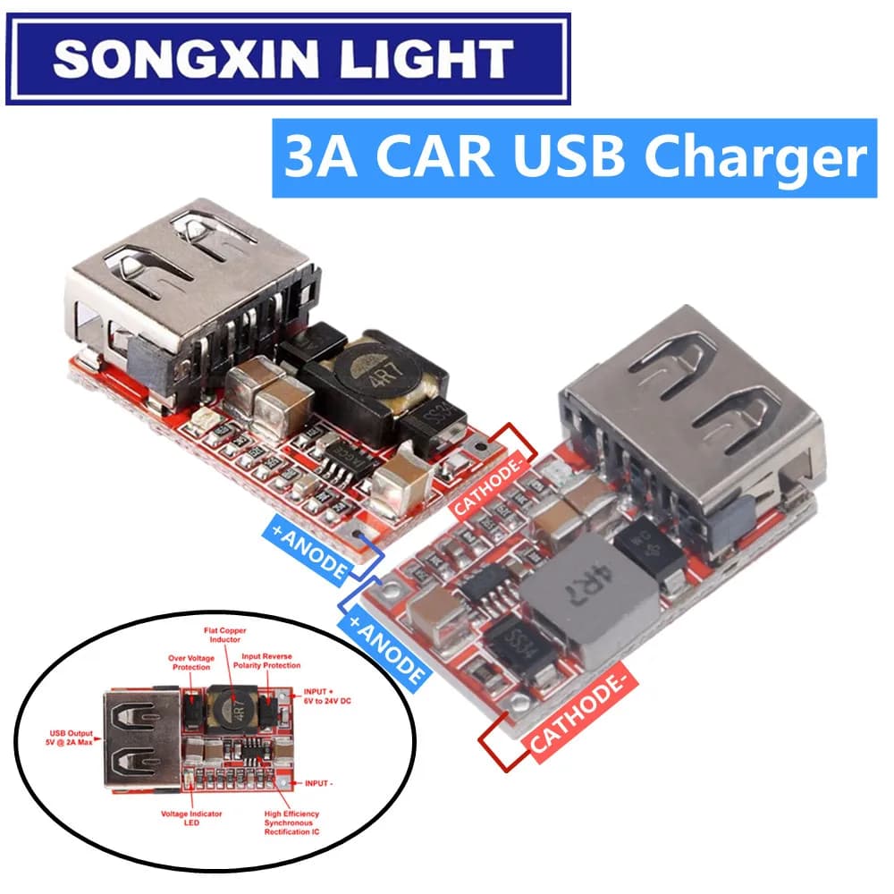 1PCS New And Original Fine 6-24V 12V/24V to 5V 3A CAR USB Charger Module DC Buck step down Converter 12v 5v power supply module