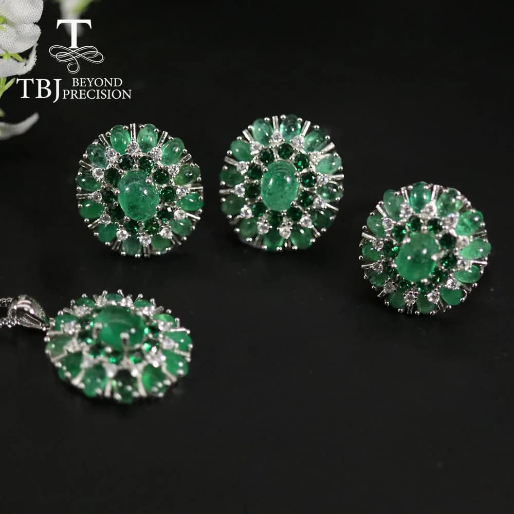Luxury Big natural  Emerald Jewelry set 925 silver big clasp earring ring pendant  emerald party fine jewelry for women wife
