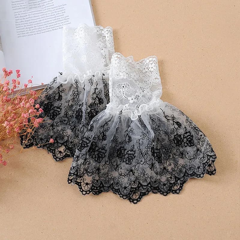 White Lace Fake Sleeves Women For Sweater Decorative Fake Cuffs Sleeves Wedding Lace Flounces Pleat Buttoned Wrist False Sleeves