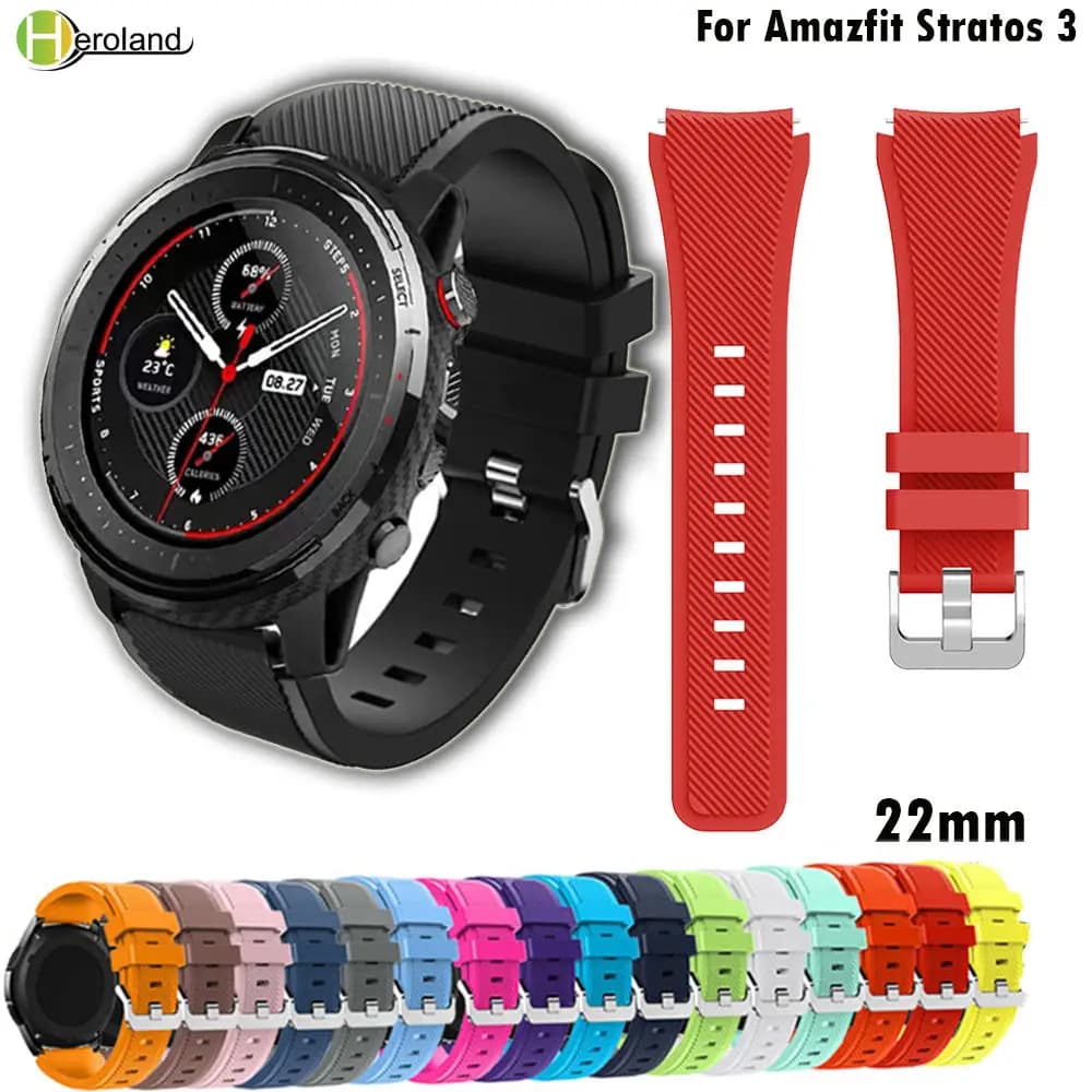 22MM silicone watch band for huami Amazfit Stratos 3 sport replacement Watch Bands for huami Amazfit Stratos 2 2S PACE strap