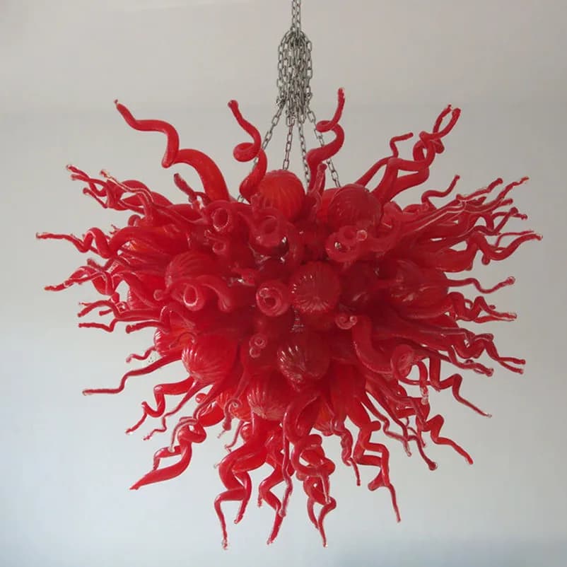 Excellent LED Pendant Light Popular Red Color Hand Blown Glass Chandelier Lighting 28 or 32 Inches