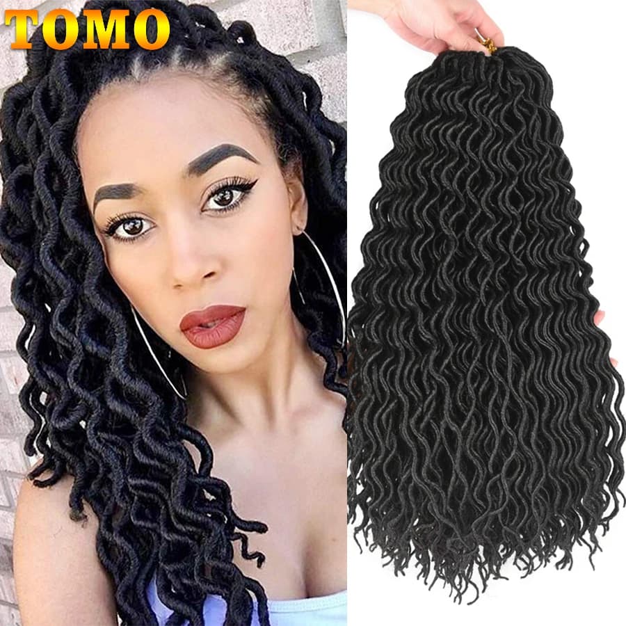 TOMO 24 Roots Curly Faux Locs Crochet Hair 18Inch Synthetic Ombre Braiding Hair Extensions For Women Crochet Braids Black Red