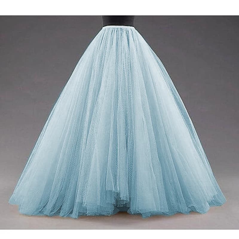 Mingli Tengda Sky Blue Puffy Long Tulle Skirts Women Vintage No Lining Tutu Skirt For Bridal Custom Made Christmas Petticoat