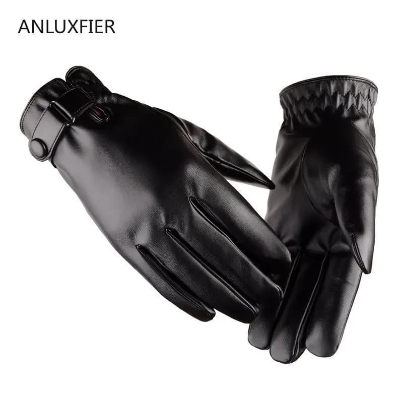 H9903 Women Leather Gloves Men Winter Touch Screen Windproof Warm Black Mittens Thermal Thick Driving Fashion Simple Hand Muff