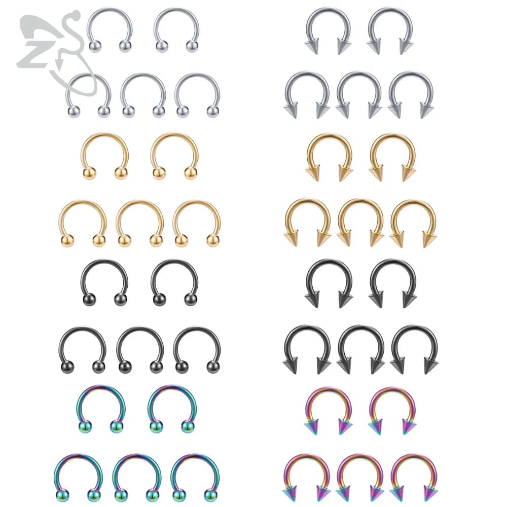 ZS Horseshoe 316L Surgical Steel Nostril Nose Rings 5 Pcs/lot 16G Circular Piercing Ball Body Jewelry Rings U-shaped Nose Rings