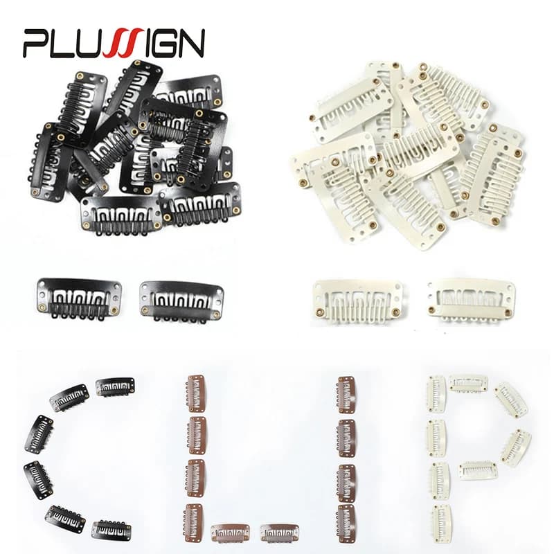 Wholesale 100Pcs U Shape Beige Black Brown Clips For Hair Extensions Wig Comb 32Mm Metal Snap Clips For Hair Extention Hairpiece