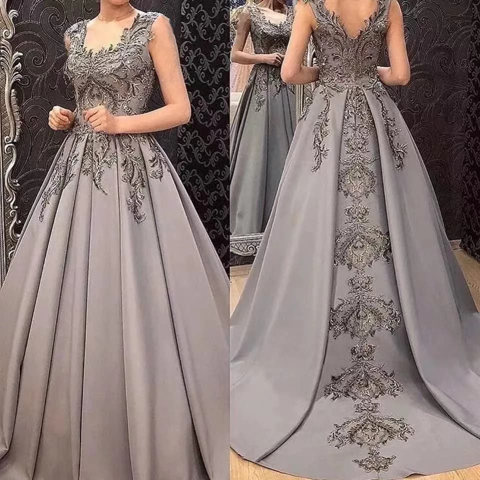 Vinca Sunny Customized Gray Satin Evening Dresses 2025 Long Women Party Night Robe De Soiree Appliques Sleeveless Prom Dresses