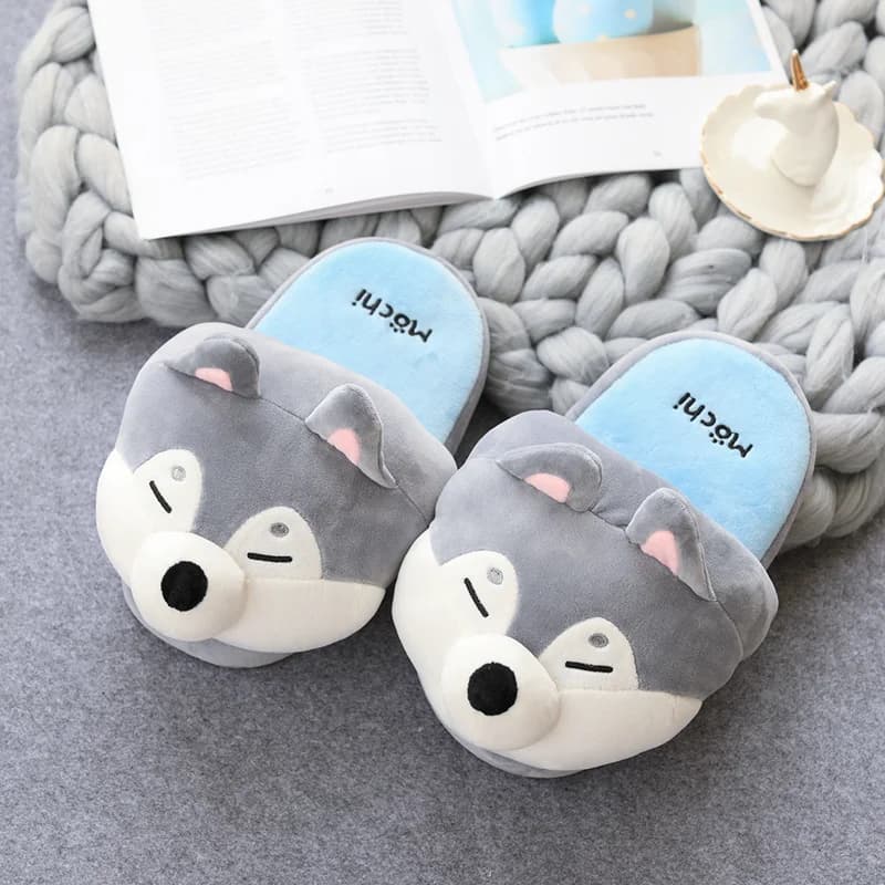 2024 Hot Sale Women Home Shiba Inu Slippers Winter Warm Shoes Husky Slip on Flats Slides Female animal Slippers Women Shoes