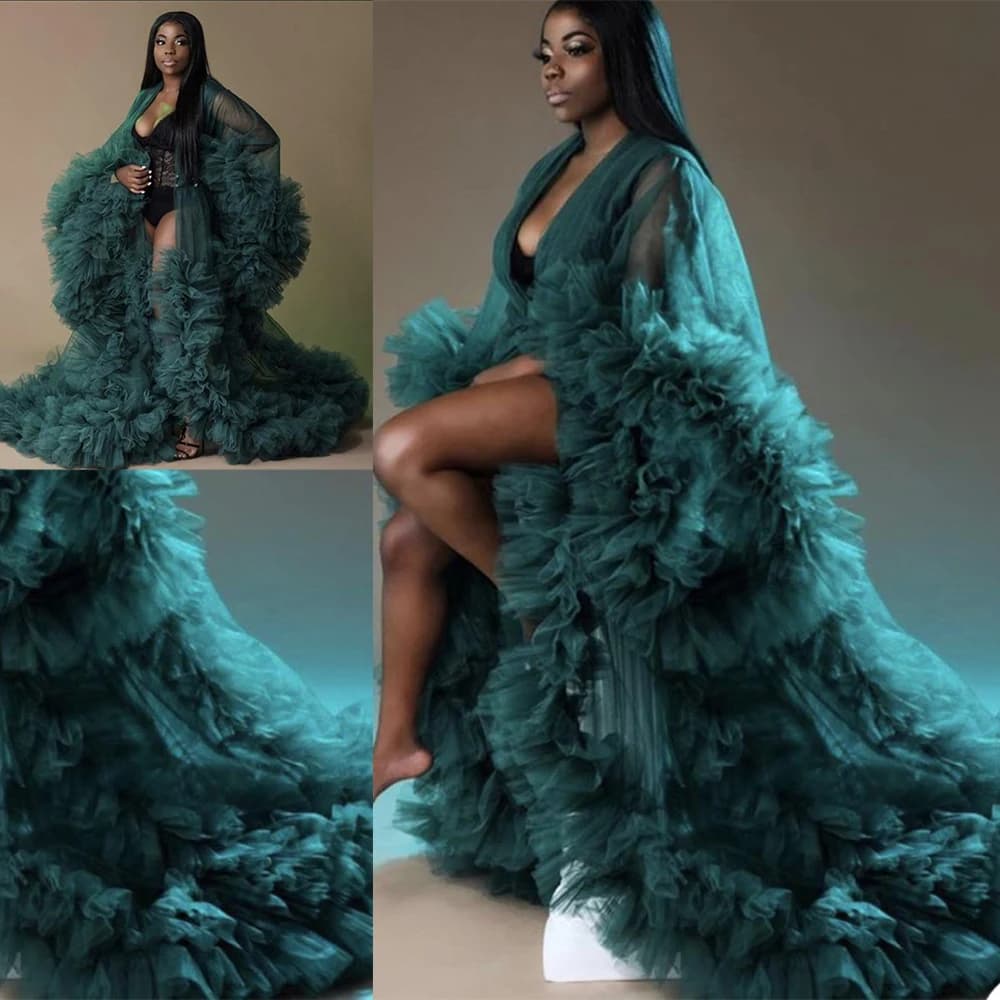 Hunter Green Pregnant Photo Bathrobe Pajam Robe Sexy Tulle Pregnant Gowns Customized Sexy Bathrobe Mesh Prom Bridesmaid Shawl