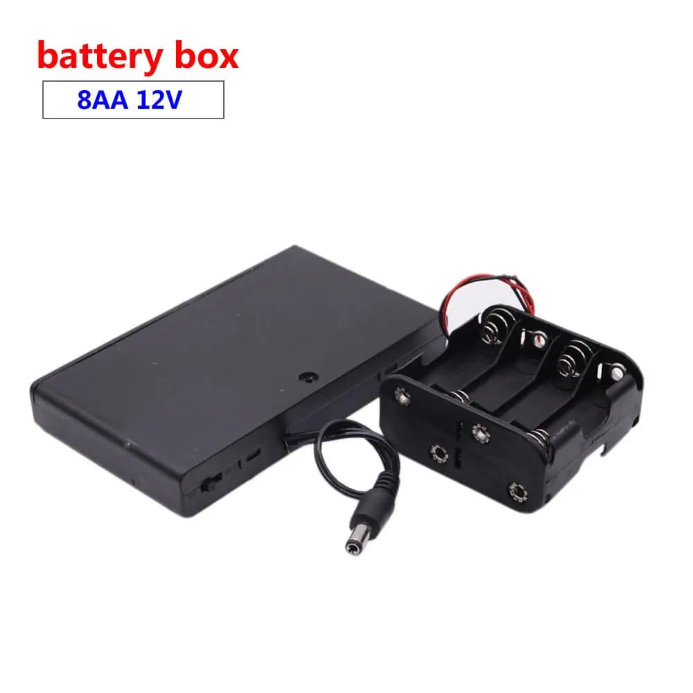 12V battery box 8 AA battery compartment in series with cover with switch with line double-layer battery holder cable length: 15