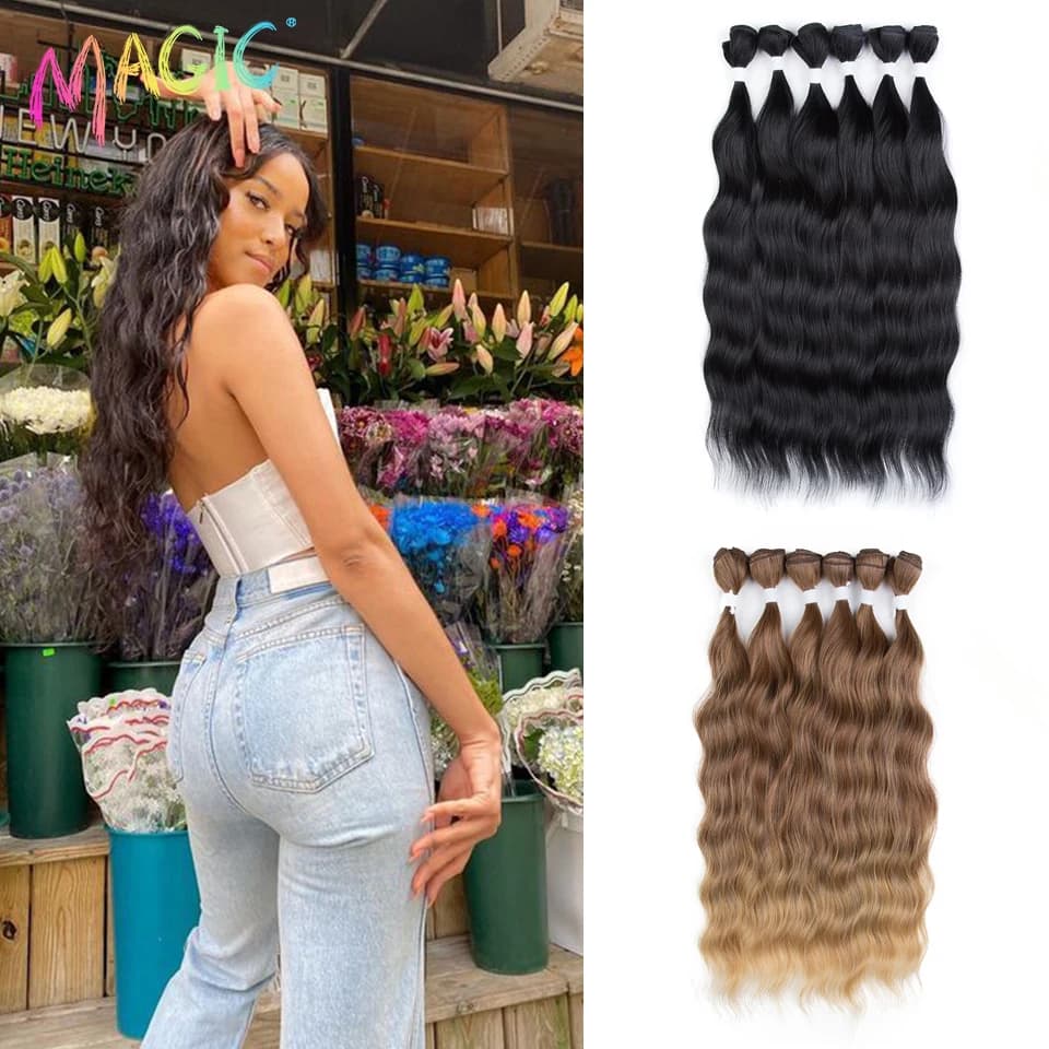 Magic Synthetic Hair 6PCS 20inches Nature Wave Hair Bundles Black Color  Extensions Heat Resistant Strands of Hair Tresses
