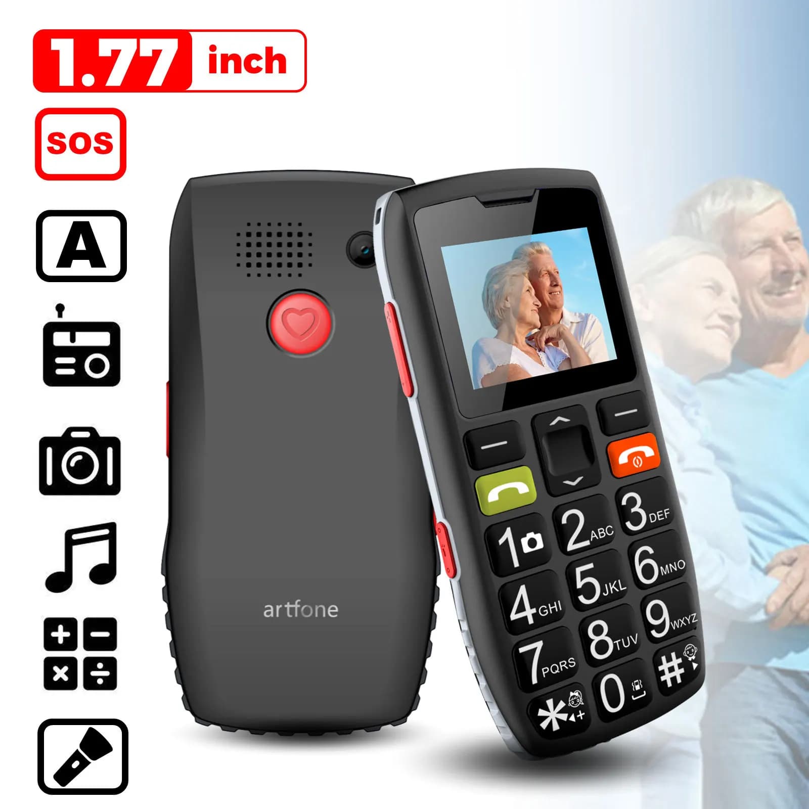 Unlocked Bar Senior Mobile Phone Artfone C1 Elderly Cellphone Dual Sim One Key SOS Emergency Button GSM 2G FM Torch Bluetooth